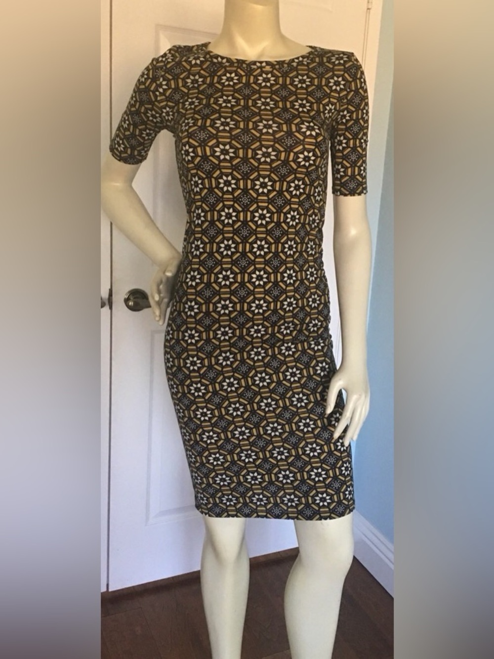 LuLaRoe Black and Yellow Geometric Midi Dress